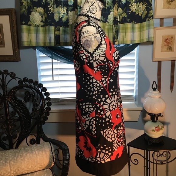 ALYX petite sleeveless square neckline bright Art Deco like patterned dress - Picture 5 of 8